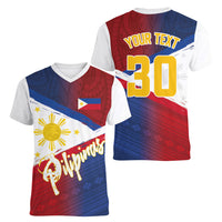 Philippines Basketball Custom Women V-Neck T-Shirt Pilipinas Tribal Pattern LT03 - Polynesian Pride