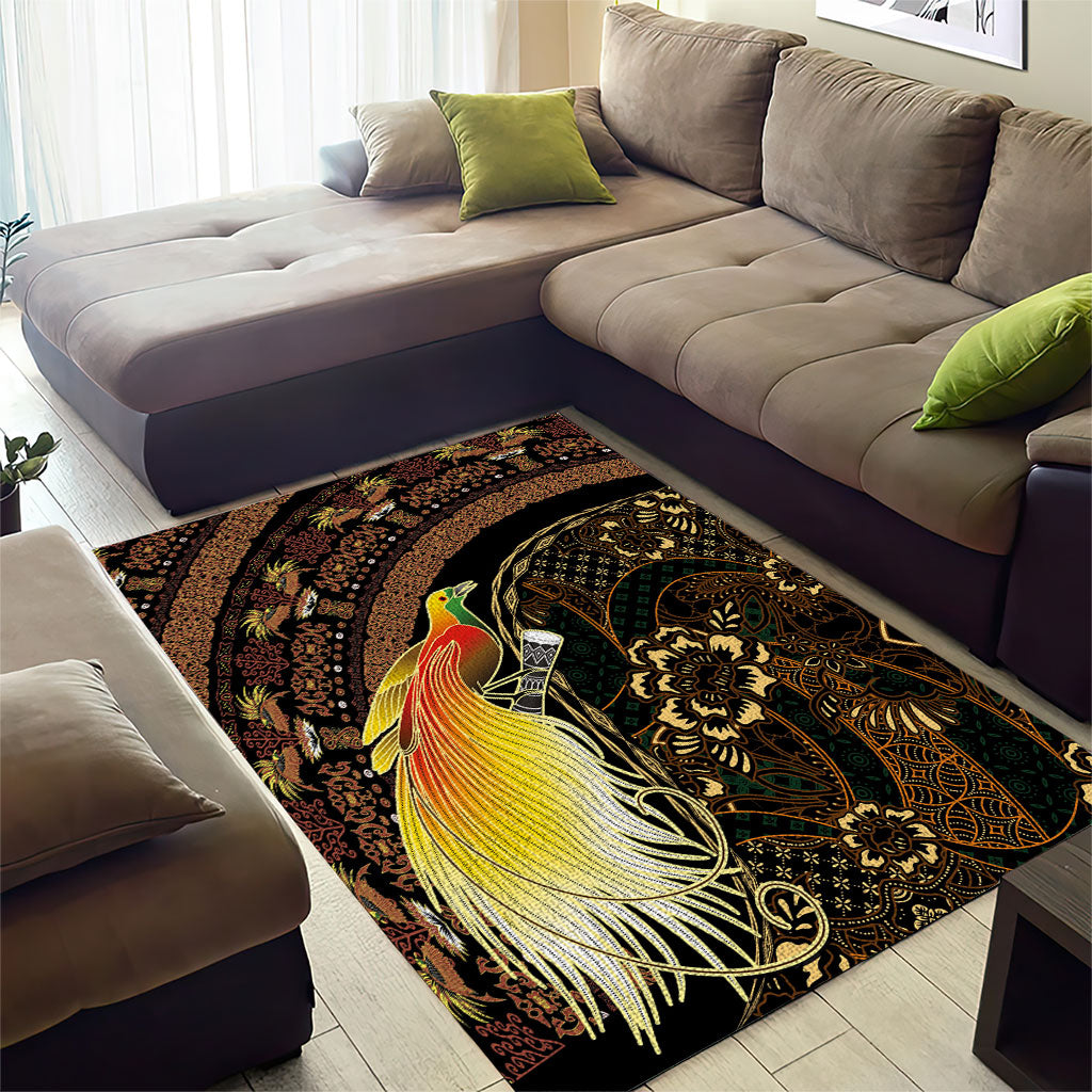 Papua New Guinea and Indonesia Batik Area Rug Bird of Paradise with Tribal Batik Patterns