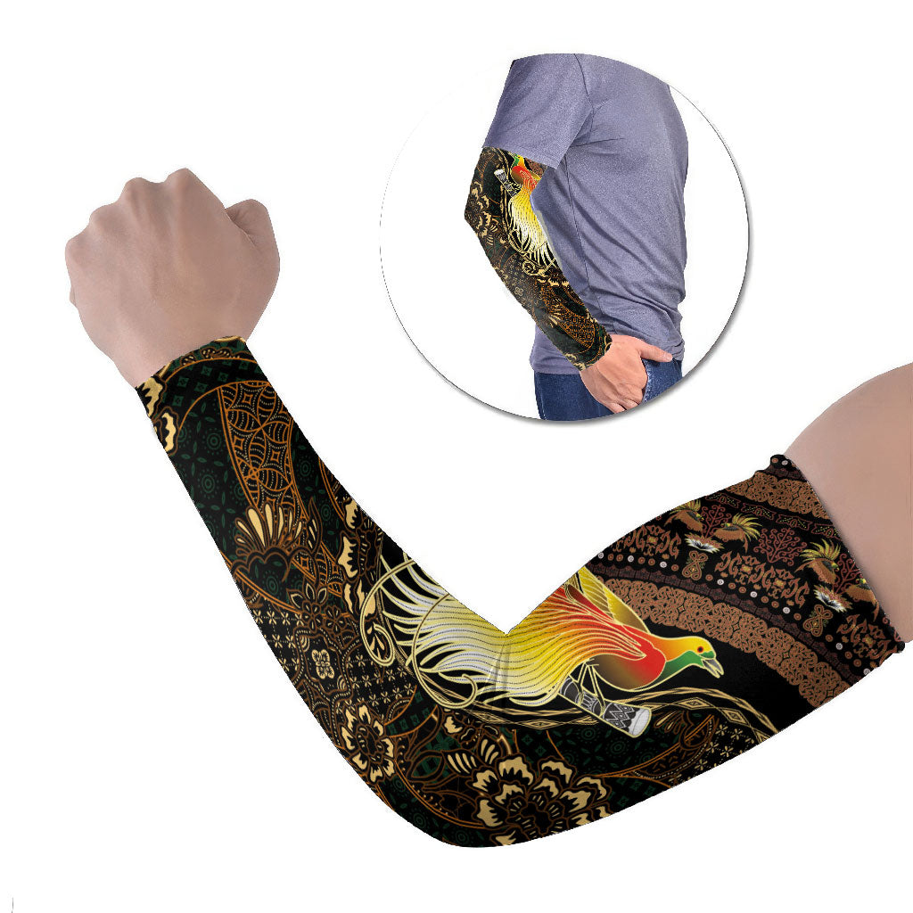 Papua New Guinea and Indonesia Batik Arm Sleeves Bird of Paradise with Tribal Batik Patterns LT03 Set of 2 Multicolor - Polynesian Pride