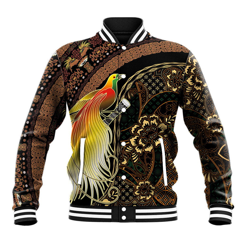Papua New Guinea and Indonesia Batik Baseball Jacket Bird of Paradise with Tribal Batik Patterns