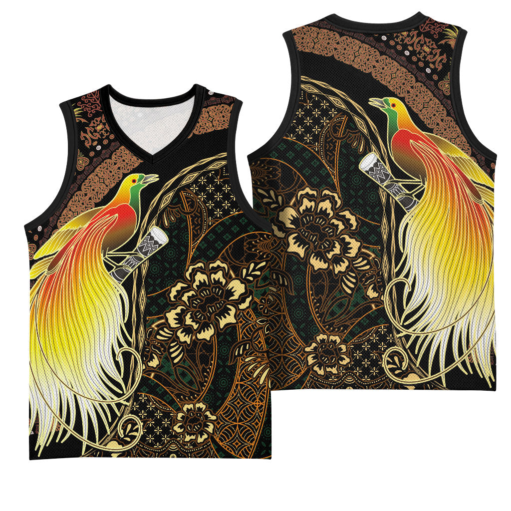 Papua New Guinea and Indonesia Batik Basketball Jersey Bird of Paradise with Tribal Batik Patterns LT03 - Polynesian Pride