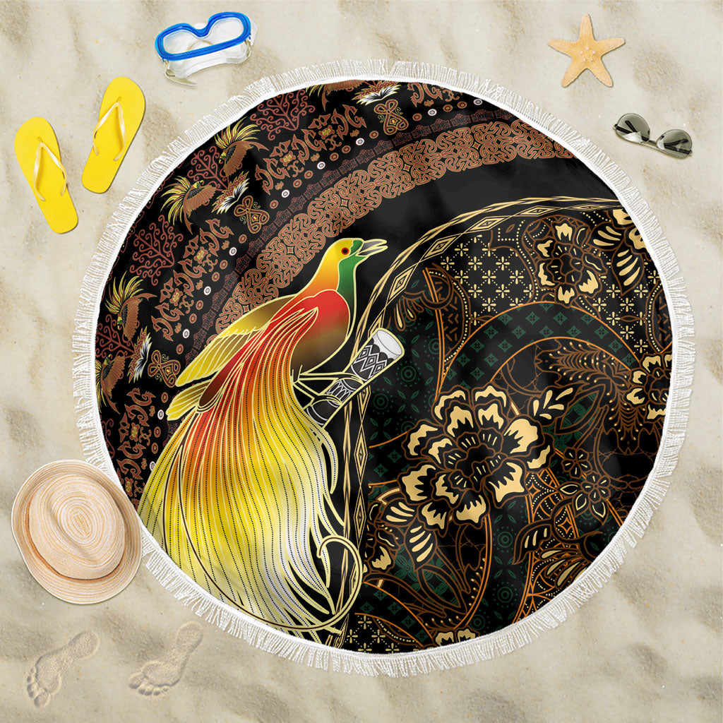 Papua New Guinea and Indonesia Batik Beach Blanket Bird of Paradise with Tribal Batik Patterns LT03 One Size 150cm Multicolor - Polynesian Pride