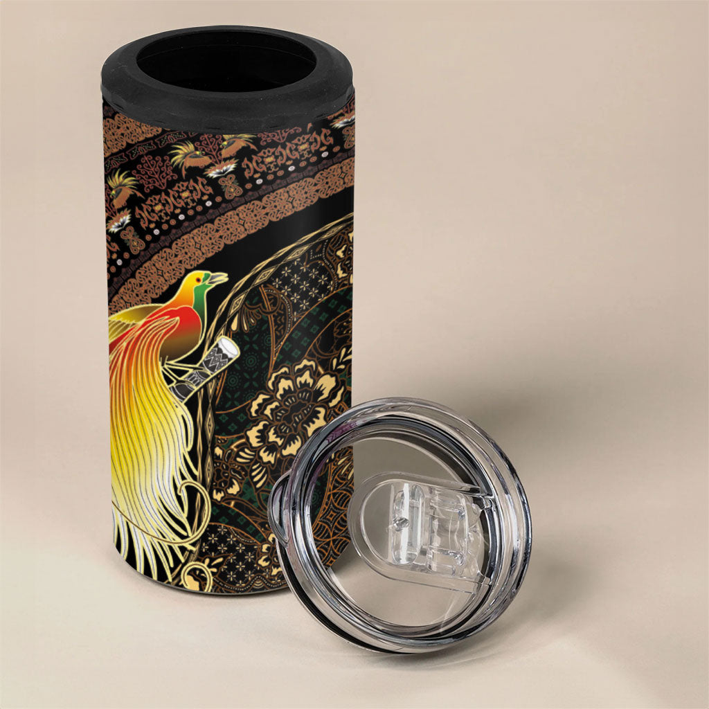 Papua New Guinea and Indonesia Batik 4 in 1 Can Cooler Tumbler Bird of Paradise with Tribal Batik Patterns LT03 - Polynesian Pride