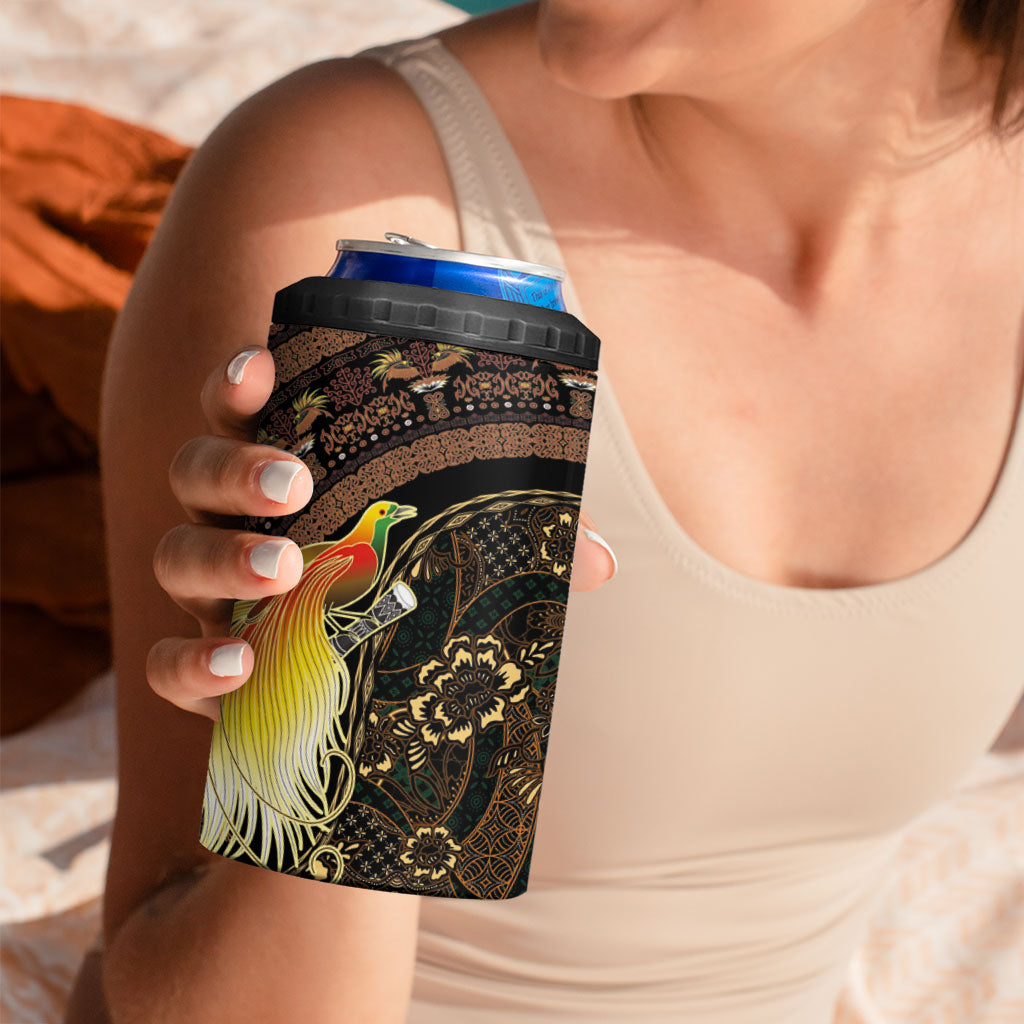 Papua New Guinea and Indonesia Batik 4 in 1 Can Cooler Tumbler Bird of Paradise with Tribal Batik Patterns LT03 - Polynesian Pride