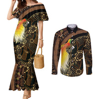 Papua New Guinea and Indonesia Batik Couples Matching Mermaid Dress and Long Sleeve Button Shirt Bird of Paradise with Tribal Batik Patterns LT03 Multicolor - Polynesian Pride