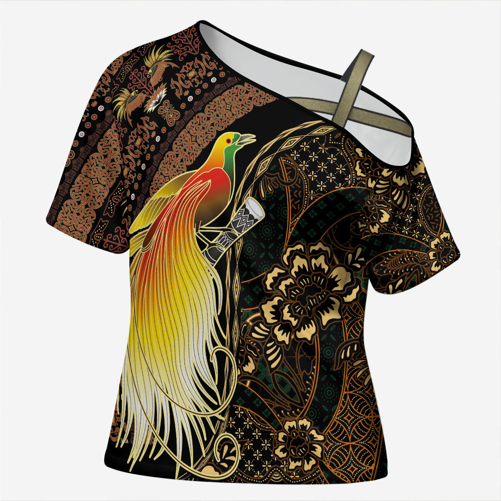 Papua New Guinea and Indonesia Batik Cross Shoulder Shirt Bird of Paradise with Tribal Batik Patterns LT03 Female Multicolor - Polynesian Pride
