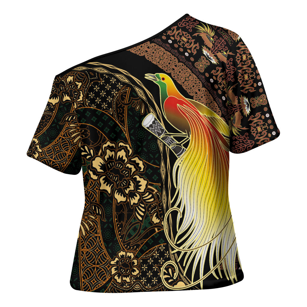 Papua New Guinea and Indonesia Batik Cross Shoulder Shirt Bird of Paradise with Tribal Batik Patterns LT03 - Polynesian Pride