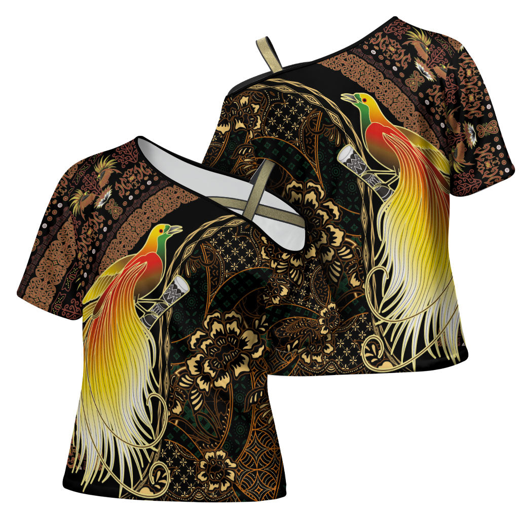 Papua New Guinea and Indonesia Batik Cross Shoulder Shirt Bird of Paradise with Tribal Batik Patterns LT03 - Polynesian Pride