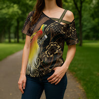 Papua New Guinea and Indonesia Batik Cross Shoulder Shirt Bird of Paradise with Tribal Batik Patterns LT03 - Polynesian Pride