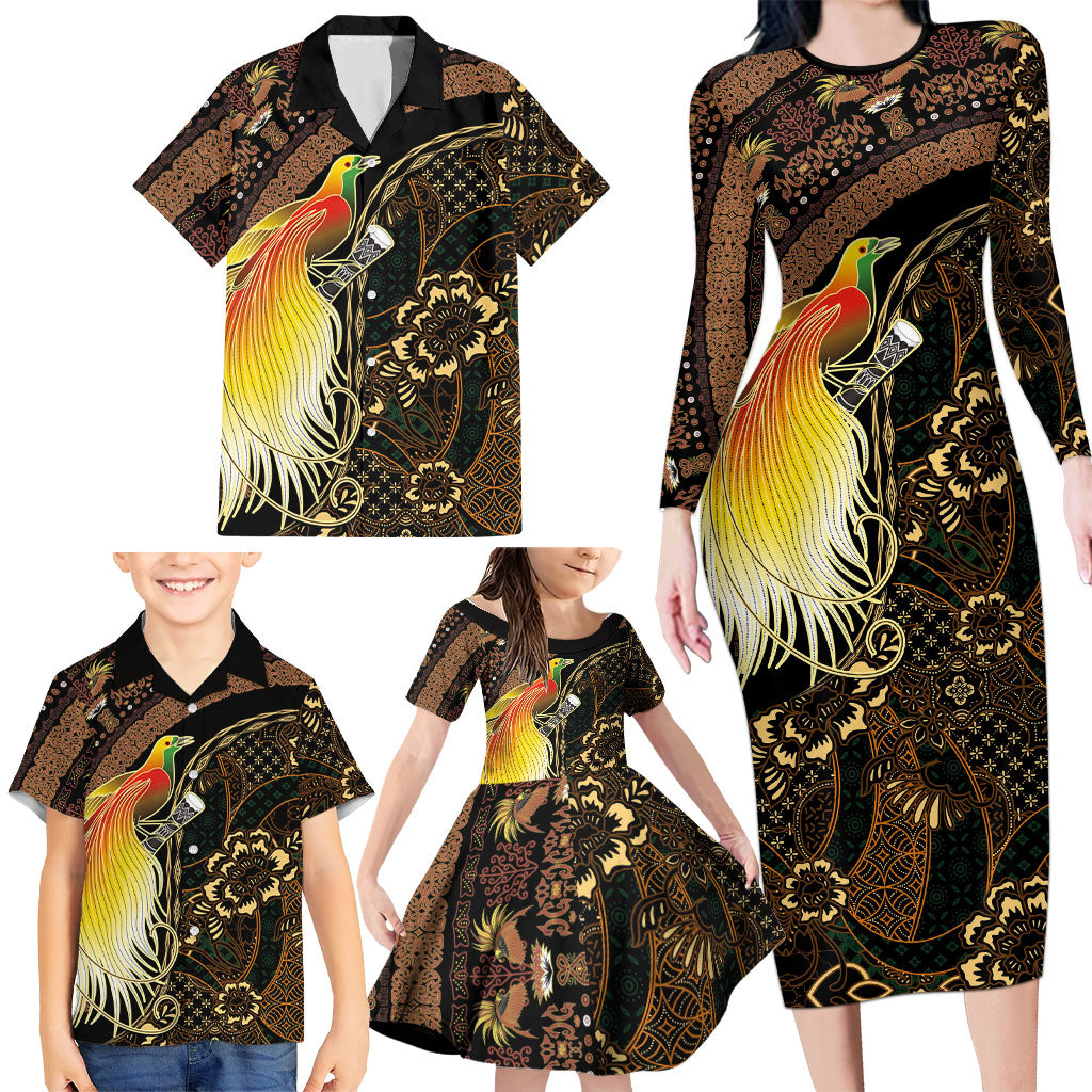 Papua New Guinea and Indonesia Batik Family Matching Long Sleeve Bodycon Dress and Hawaiian Shirt Bird of Paradise with Tribal Batik Patterns LT03 - Polynesian Pride