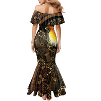 Papua New Guinea and Indonesia Batik Family Matching Mermaid Dress and Hawaiian Shirt Bird of Paradise with Tribal Batik Patterns LT03 - Polynesian Pride