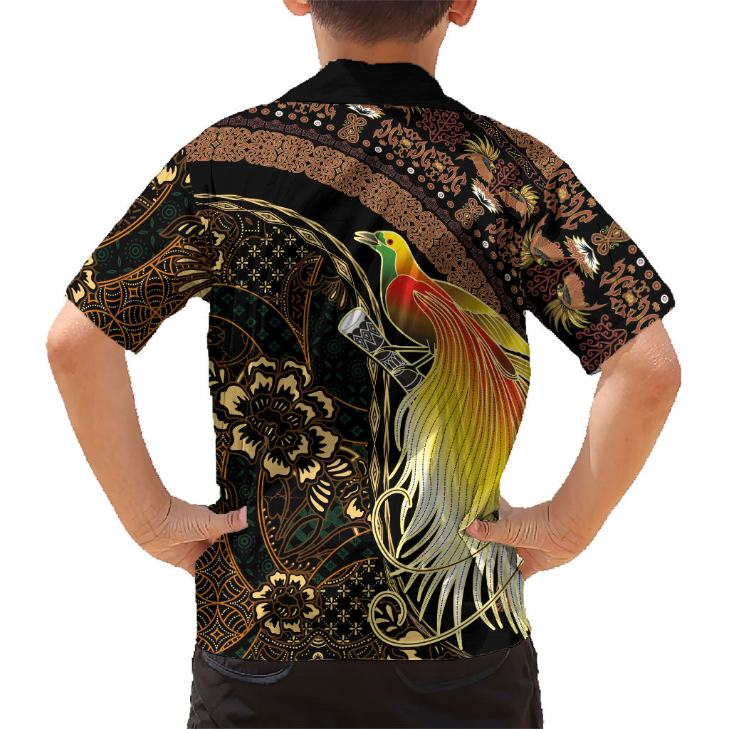 Papua New Guinea and Indonesia Batik Family Matching Off The Shoulder Long Sleeve Dress and Hawaiian Shirt Bird of Paradise with Tribal Batik Patterns LT03 - Polynesian Pride