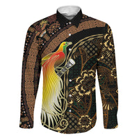 Papua New Guinea and Indonesia Batik Family Matching Off The Shoulder Long Sleeve Dress and Hawaiian Shirt Bird of Paradise with Tribal Batik Patterns LT03 Dad's Shirt - Long Sleeve Multicolor - Polynesian Pride