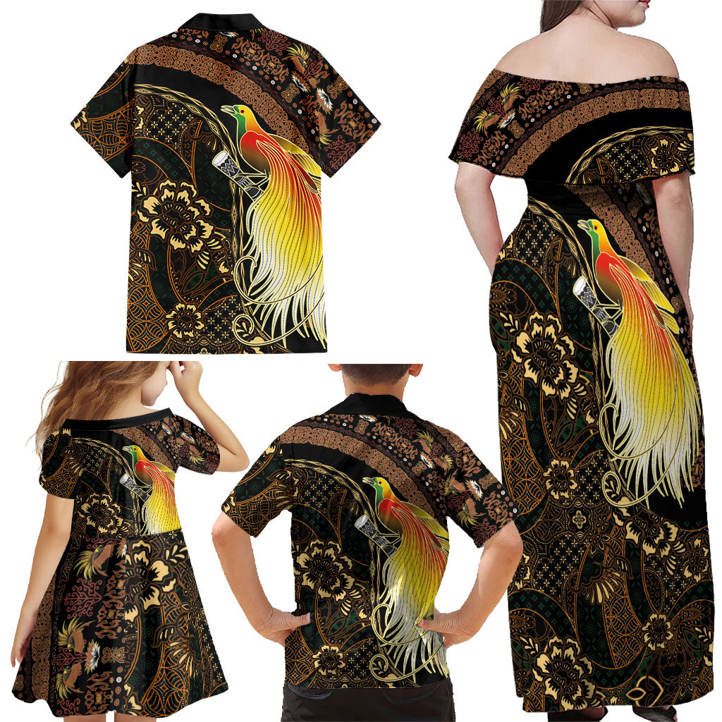 Papua New Guinea and Indonesia Batik Family Matching Off Shoulder Maxi Dress and Hawaiian Shirt Bird of Paradise with Tribal Batik Patterns LT03 - Polynesian Pride