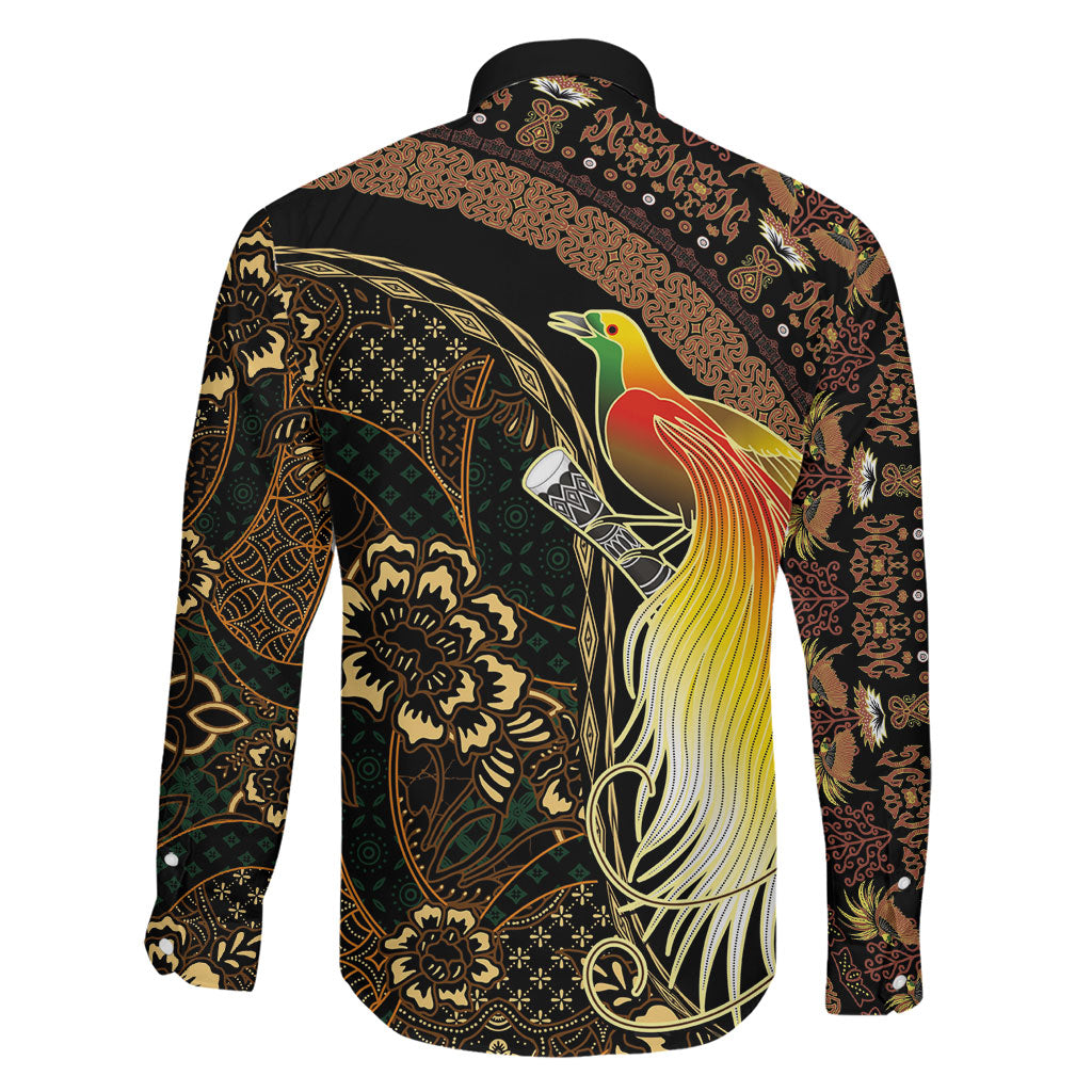 Papua New Guinea and Indonesia Batik Family Matching Off Shoulder Maxi Dress and Hawaiian Shirt Bird of Paradise with Tribal Batik Patterns LT03 - Polynesian Pride