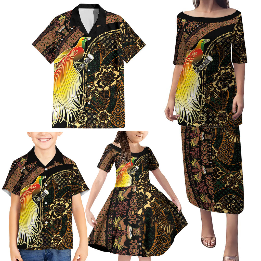 Papua New Guinea and Indonesia Batik Family Matching Puletasi and Hawaiian Shirt Bird of Paradise with Tribal Batik Patterns LT03 - Polynesian Pride