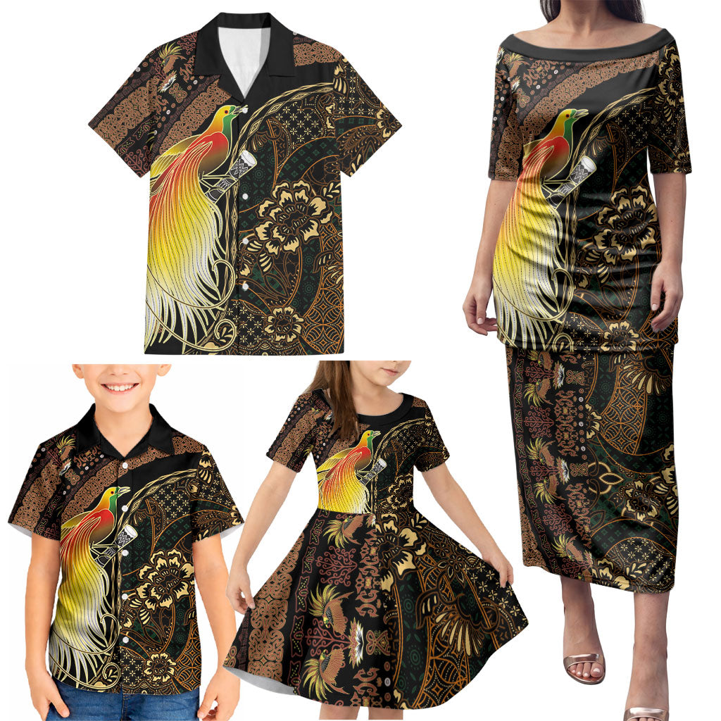Papua New Guinea and Indonesia Batik Family Matching Puletasi and Hawaiian Shirt Bird of Paradise with Tribal Batik Patterns LT03 - Polynesian Pride