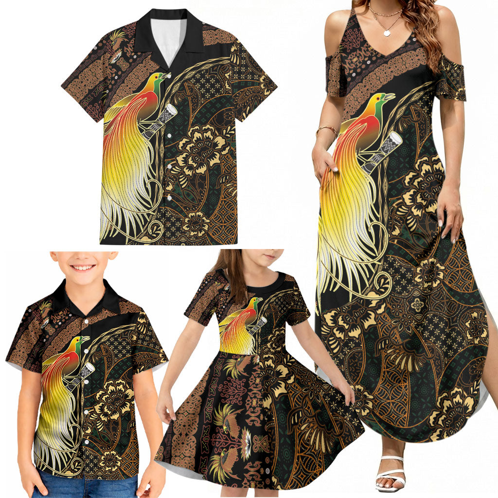 Papua New Guinea and Indonesia Batik Family Matching Summer Maxi Dress and Hawaiian Shirt Bird of Paradise with Tribal Batik Patterns LT03 - Polynesian Pride