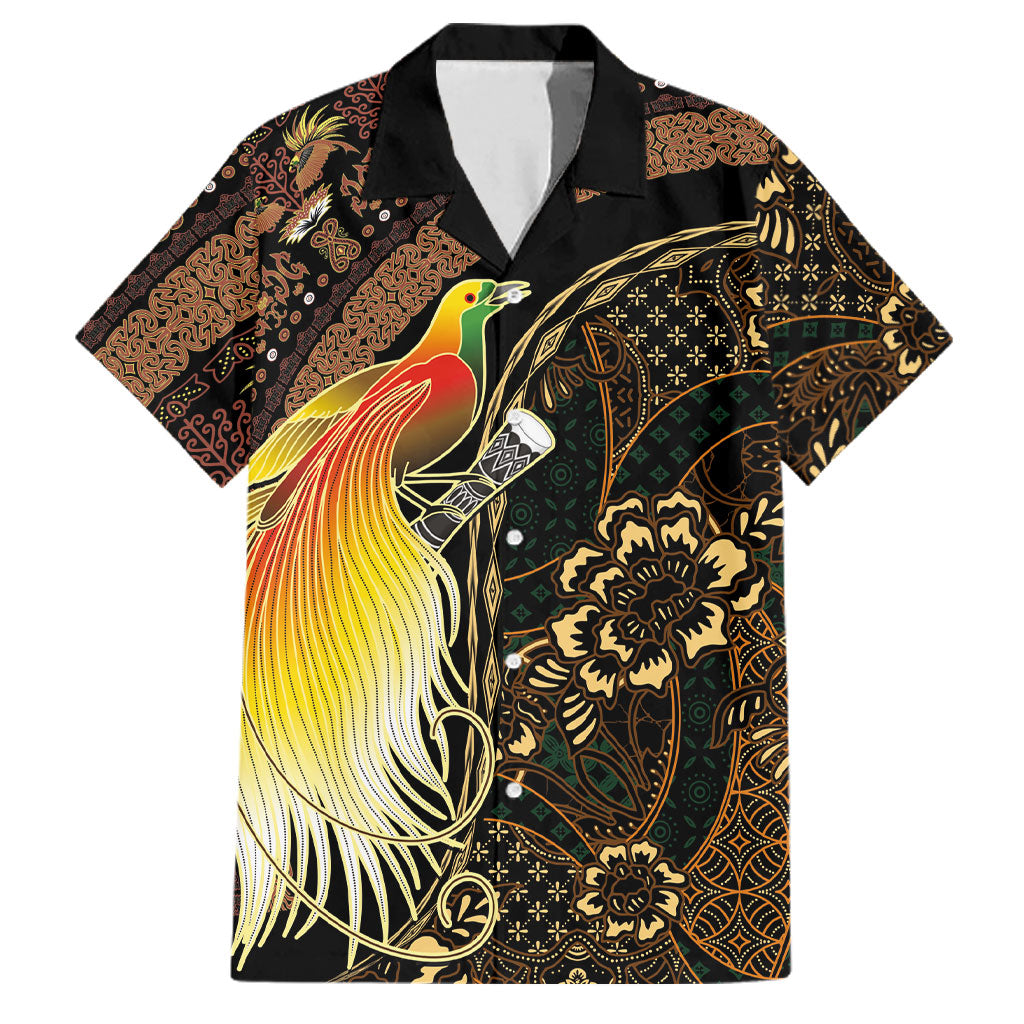 Papua New Guinea and Indonesia Batik Family Matching Tank Maxi Dress and Hawaiian Shirt Bird of Paradise with Tribal Batik Patterns LT03 Dad's Shirt - Short Sleeve Multicolor - Polynesian Pride