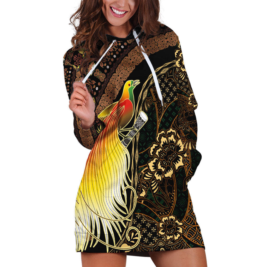 Papua New Guinea and Indonesia Batik Hoodie Dress Bird of Paradise with Tribal Batik Patterns LT03 Multicolor - Polynesian Pride