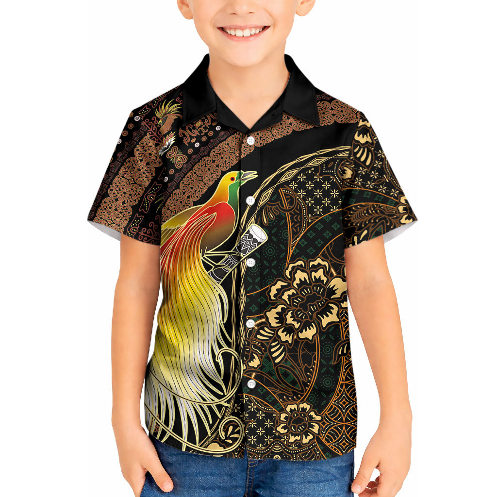 Papua New Guinea and Indonesia Batik Kid Hawaiian Shirt Bird of Paradise with Tribal Batik Patterns LT03 Kid Multicolor - Polynesian Pride