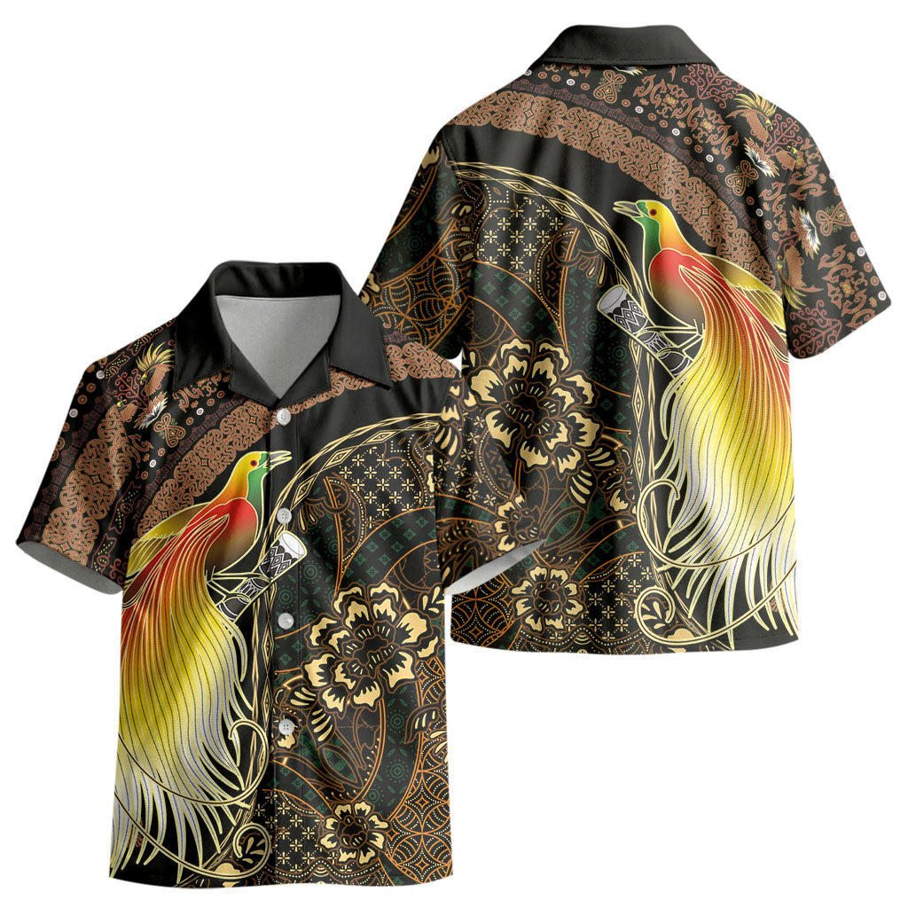 Papua New Guinea and Indonesia Batik Kid Hawaiian Shirt Bird of Paradise with Tribal Batik Patterns LT03 - Polynesian Pride