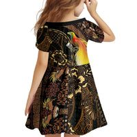 Papua New Guinea and Indonesia Batik Kid Short Sleeve Dress Bird of Paradise with Tribal Batik Patterns LT03 - Polynesian Pride