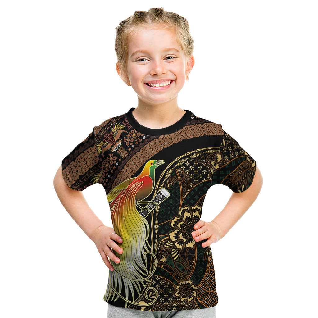 Papua New Guinea and Indonesia Batik Kid T Shirt Bird of Paradise with Tribal Batik Patterns LT03 Multicolor - Polynesian Pride
