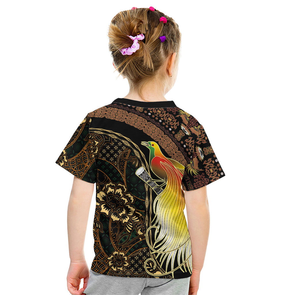 Papua New Guinea and Indonesia Batik Kid T Shirt Bird of Paradise with Tribal Batik Patterns LT03 - Polynesian Pride