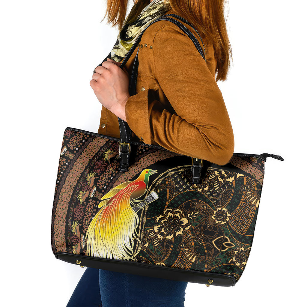 Papua New Guinea and Indonesia Batik Leather Tote Bag Bird of Paradise with Tribal Batik Patterns LT03 Multicolor - Polynesian Pride