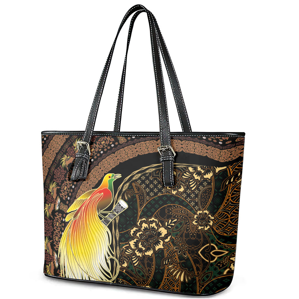 Papua New Guinea and Indonesia Batik Leather Tote Bag Bird of Paradise with Tribal Batik Patterns