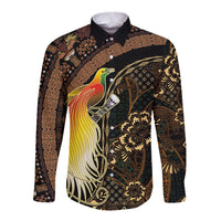 Papua New Guinea and Indonesia Batik Long Sleeve Button Shirt Bird of Paradise with Tribal Batik Patterns