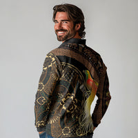 Papua New Guinea and Indonesia Batik Long Sleeve Polo Shirt Bird of Paradise with Tribal Batik Patterns LT03 - Polynesian Pride