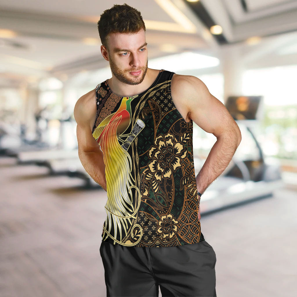 Papua New Guinea and Indonesia Batik Men Tank Top Bird of Paradise with Tribal Batik Patterns LT03 Multicolor - Polynesian Pride