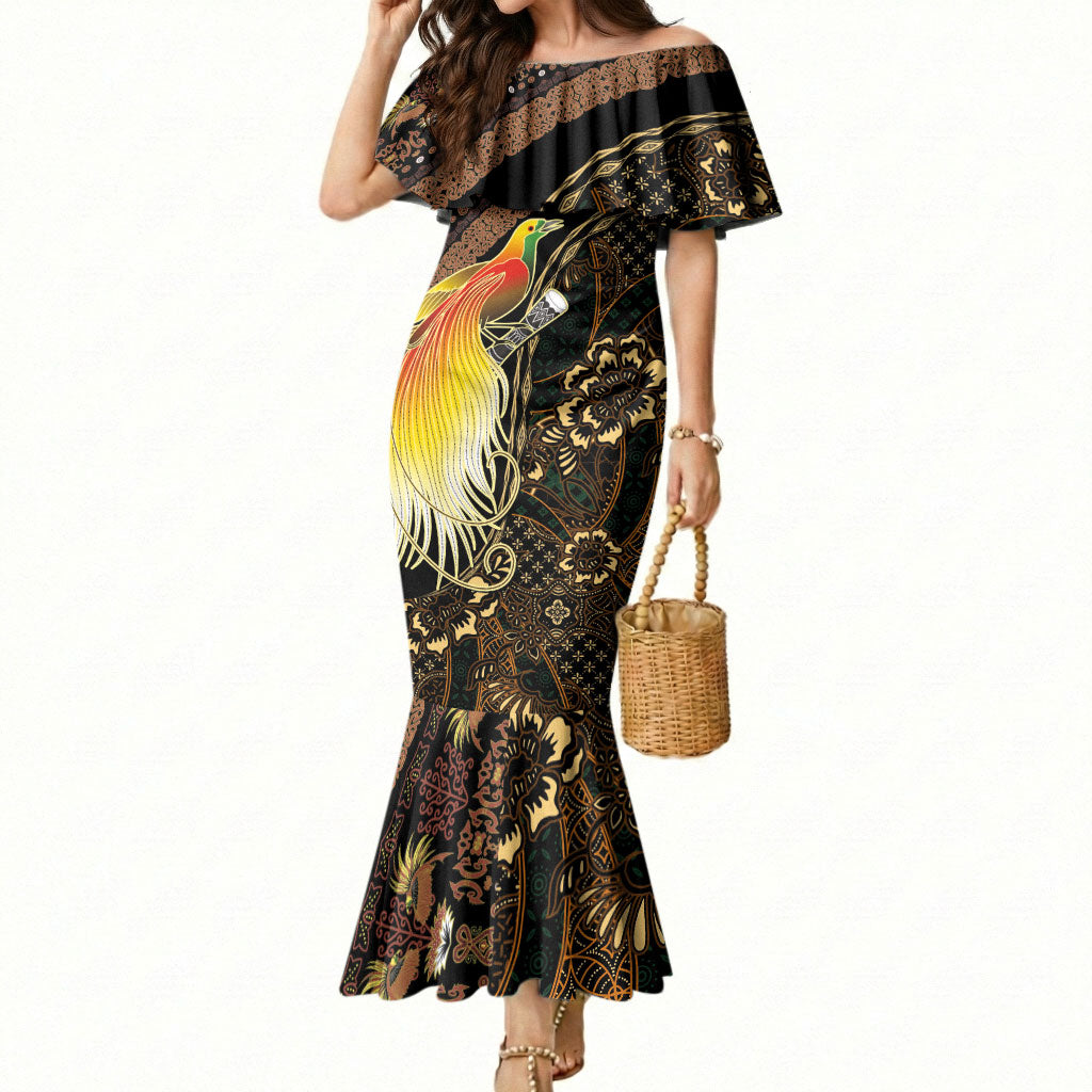 Papua New Guinea and Indonesia Batik Mermaid Dress Bird of Paradise with Tribal Batik Patterns LT03 Women Multicolor - Polynesian Pride