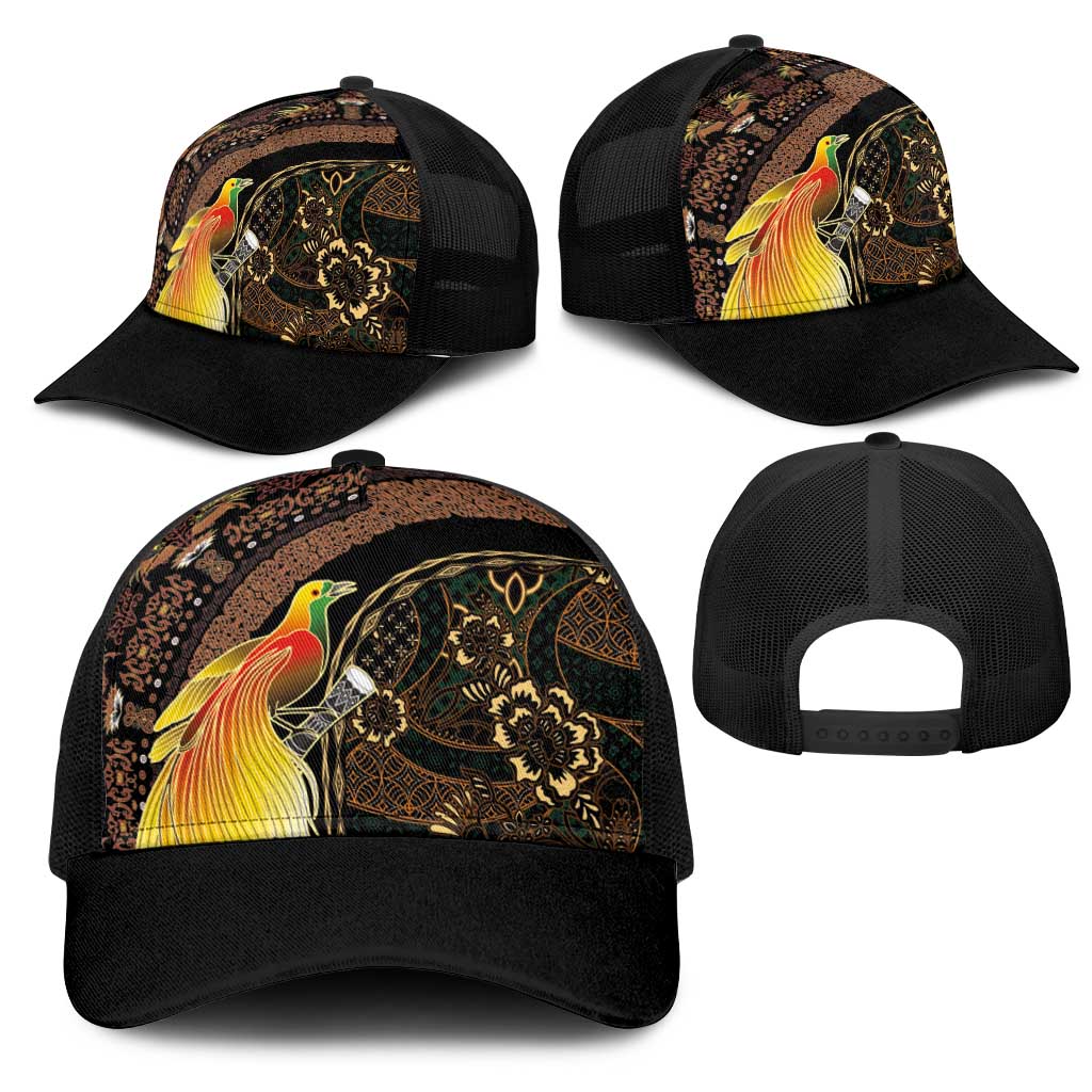 Papua New Guinea and Indonesia Batik Mesh Trucker Cap Bird of Paradise with Tribal Batik Patterns LT03 - Polynesian Pride