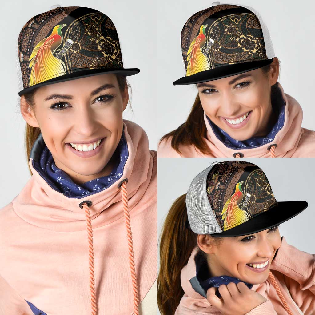 Papua New Guinea and Indonesia Batik Mesh Trucker Cap Bird of Paradise with Tribal Batik Patterns LT03 - Polynesian Pride