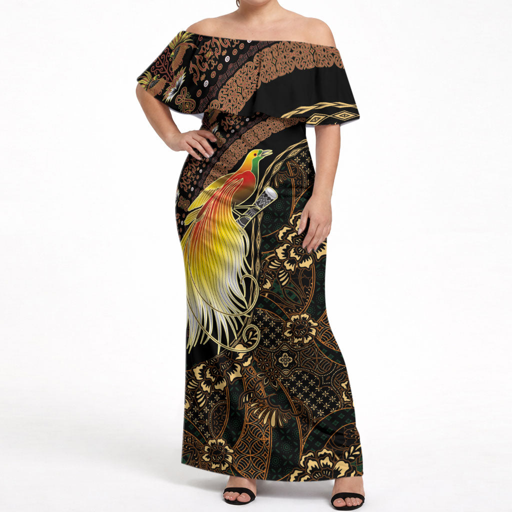 Papua New Guinea and Indonesia Batik Off Shoulder Maxi Dress Bird of Paradise with Tribal Batik Patterns LT03 Women Multicolor - Polynesian Pride