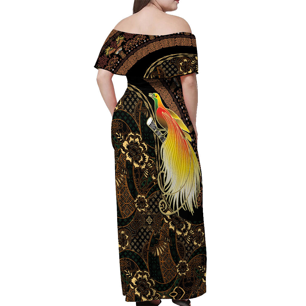 Papua New Guinea and Indonesia Batik Off Shoulder Maxi Dress Bird of Paradise with Tribal Batik Patterns LT03 - Polynesian Pride
