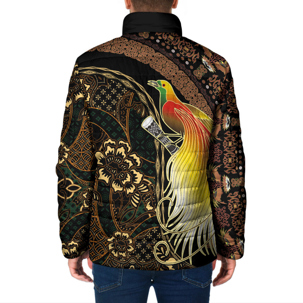 Papua New Guinea and Indonesia Batik Padded Jacket Bird of Paradise with Tribal Batik Patterns LT03 - Polynesian Pride