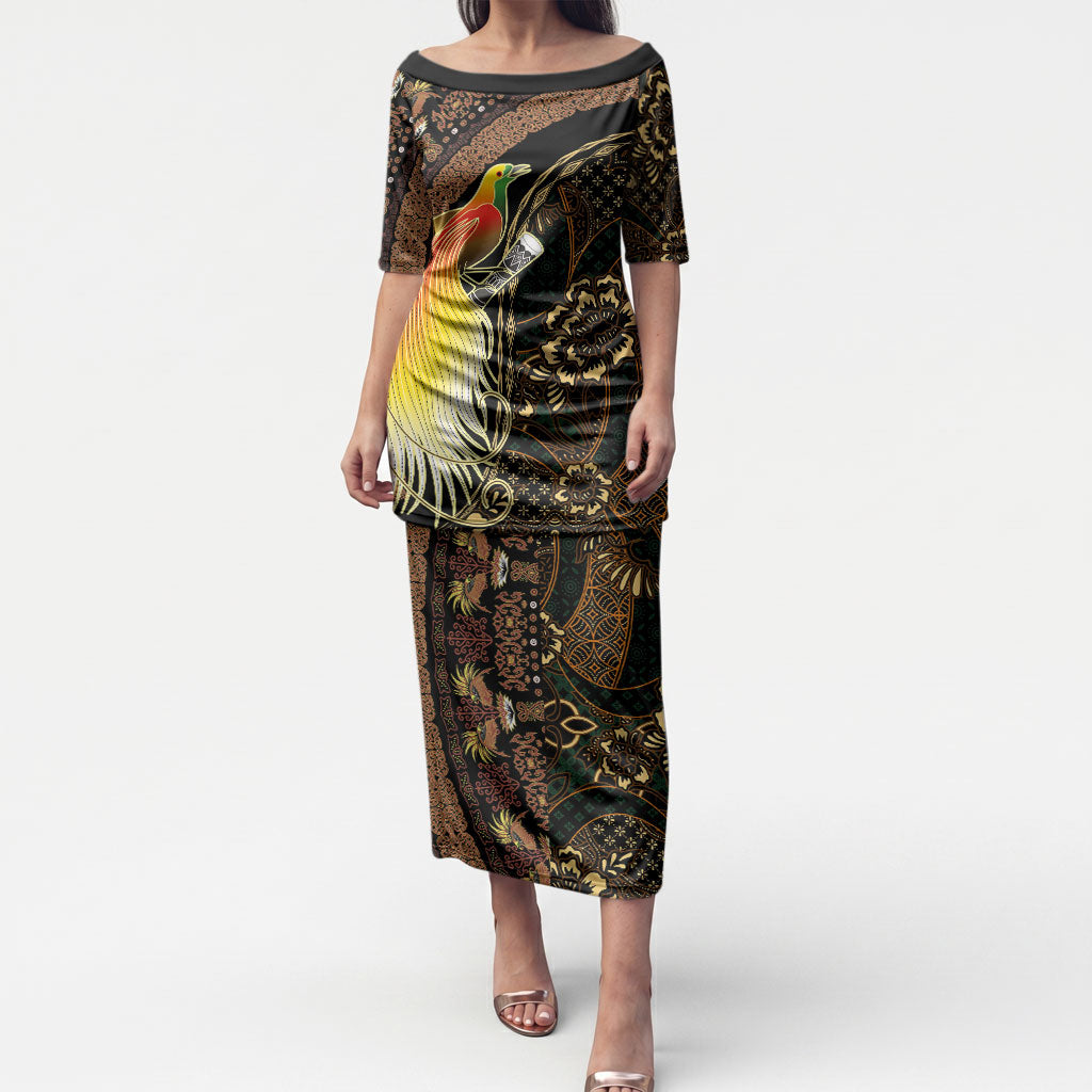 Papua New Guinea and Indonesia Batik Puletasi Bird of Paradise with Tribal Batik Patterns LT03 Long Dress Multicolor - Polynesian Pride