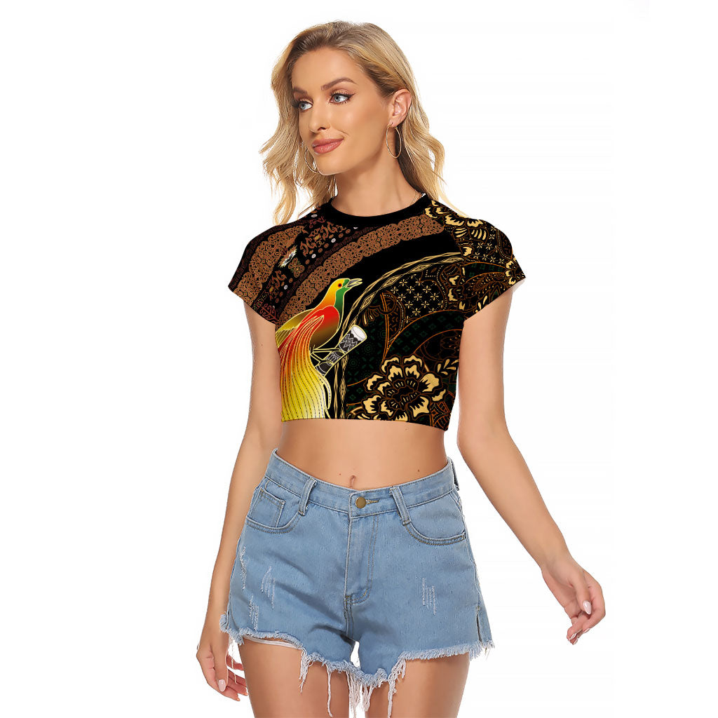 Papua New Guinea and Indonesia Batik Raglan Cropped T Shirt Bird of Paradise with Tribal Batik Patterns LT03 Female Multicolor - Polynesian Pride