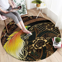 Papua New Guinea and Indonesia Batik Round Carpet Bird of Paradise with Tribal Batik Patterns