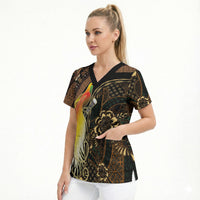 Papua New Guinea and Indonesia Batik Scrub Top Bird of Paradise with Tribal Batik Patterns LT03 - Polynesian Pride