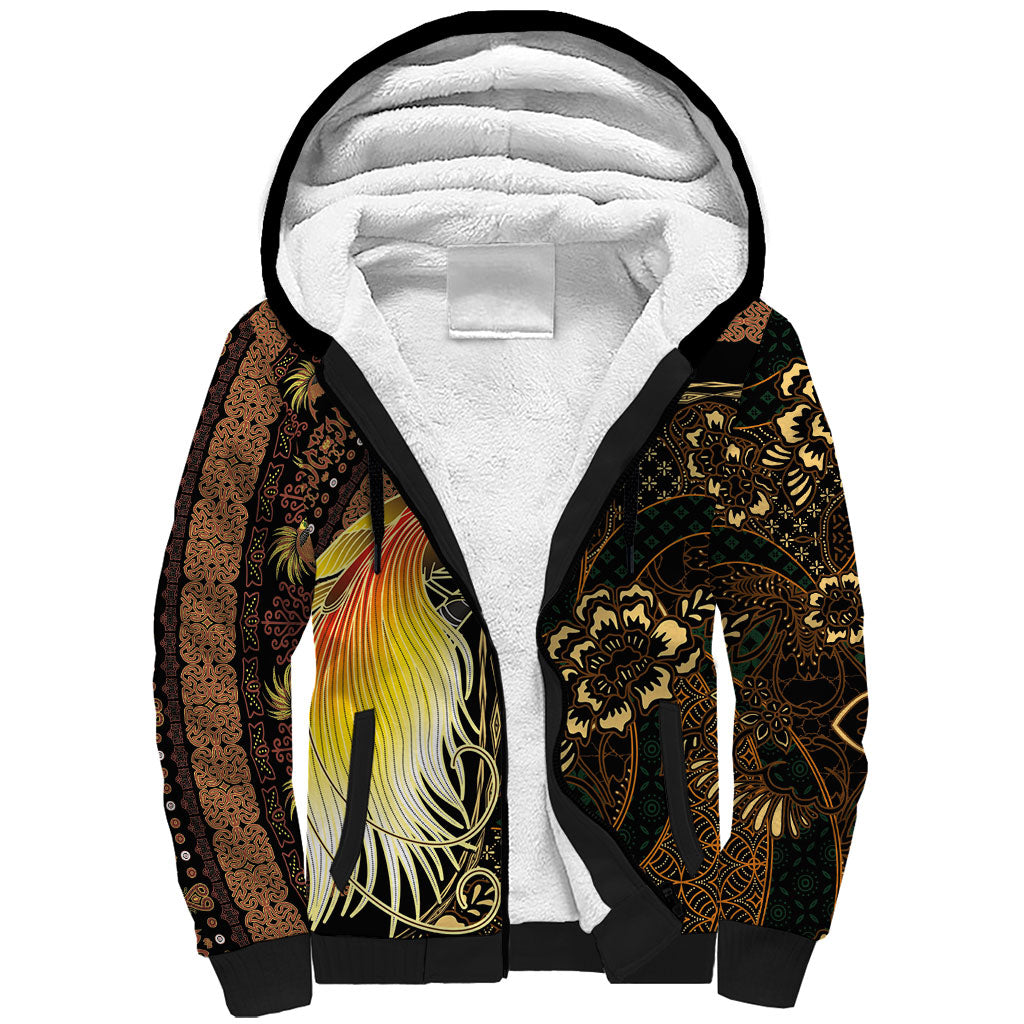 Papua New Guinea and Indonesia Batik Sherpa Hoodie Bird of Paradise with Tribal Batik Patterns LT03 Unisex Multicolor - Polynesian Pride