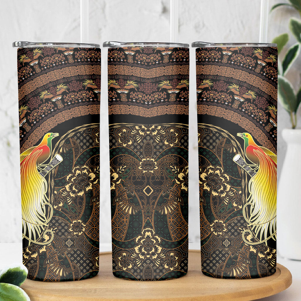 Papua New Guinea and Indonesia Batik Skinny Tumbler Bird of Paradise with Tribal Batik Patterns LT03 - Polynesian Pride