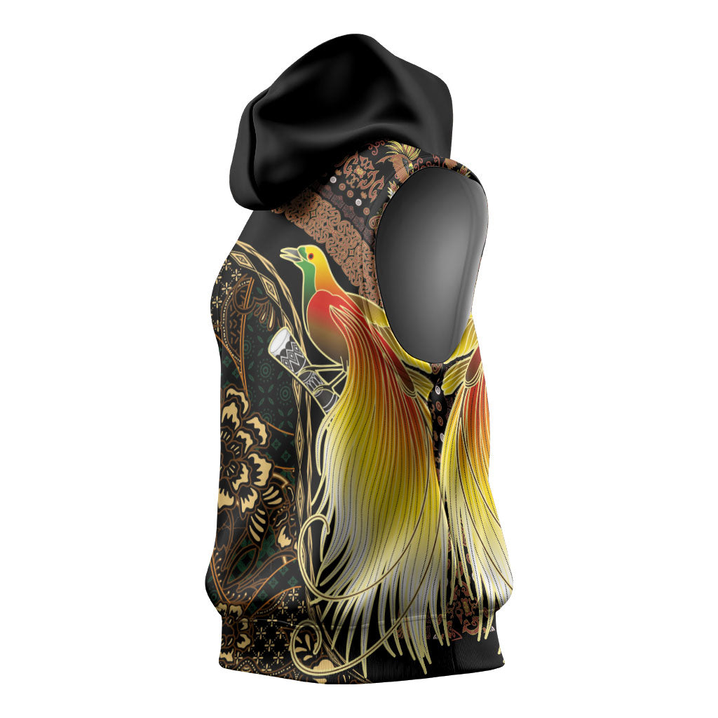 Papua New Guinea and Indonesia Batik Sleeveless Hoodie Bird of Paradise with Tribal Batik Patterns LT03 - Polynesian Pride