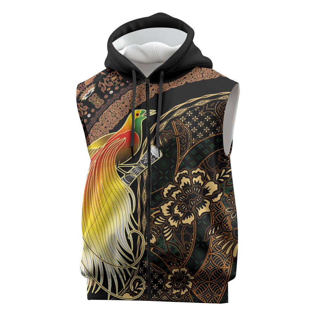 Papua New Guinea and Indonesia Batik Sleeveless Zip Hoodie Bird of Paradise with Tribal Batik Patterns LT03 Multicolor - Polynesian Pride
