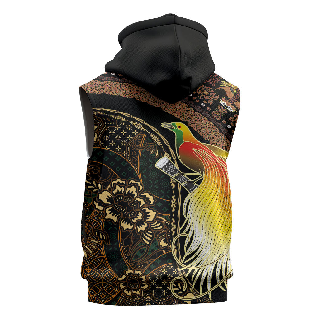 Papua New Guinea and Indonesia Batik Sleeveless Zip Hoodie Bird of Paradise with Tribal Batik Patterns LT03 - Polynesian Pride