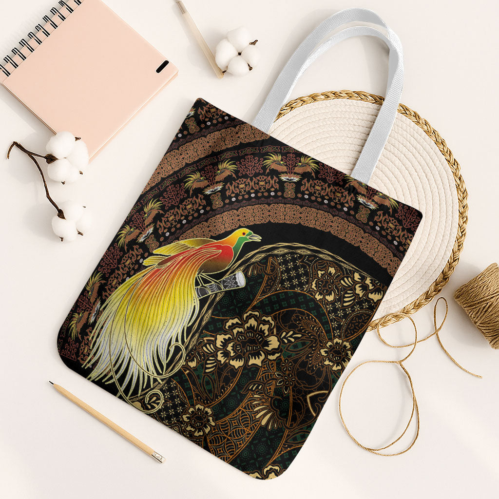 Papua New Guinea and Indonesia Batik Tote Bag Bird of Paradise with Tribal Batik Patterns